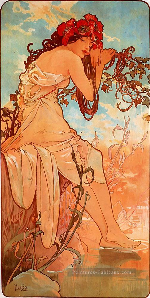 Été 1896panel Art Nouveau tchèque Alphonse Mucha Peintures à l'huile